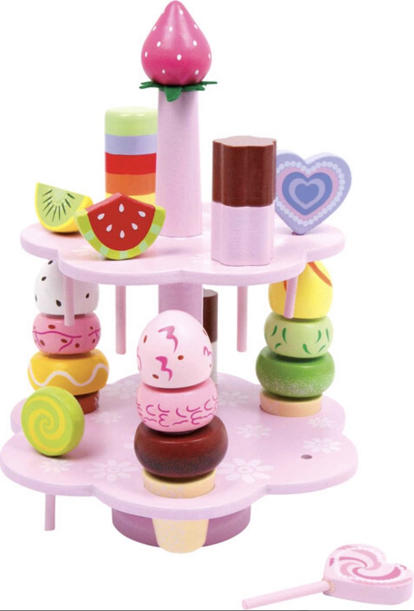 Ijs hout - ijstoren - houten ijsjes - meisjes - ijsplezier- etagère - snoeplolly - roze - 5december - kerstcadeau