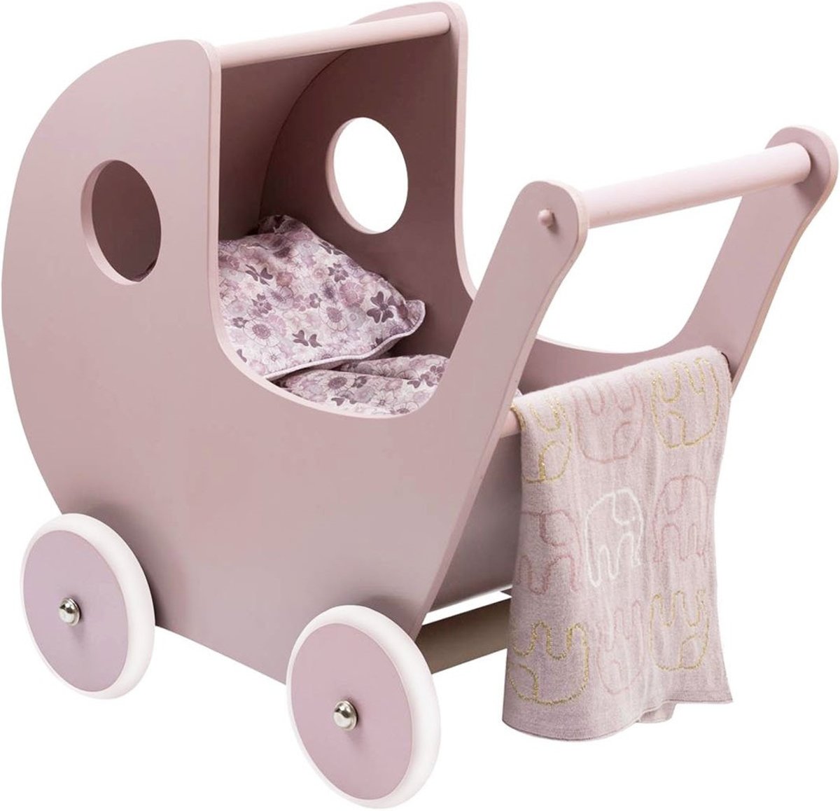 Smallstuff Houten Poppenwagen 54 Cm Roze