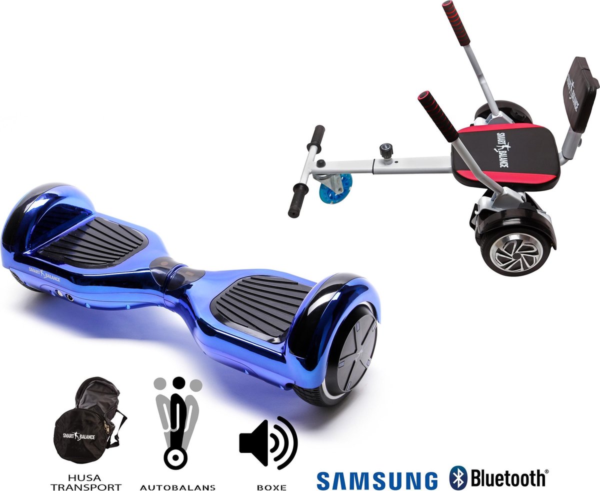 Package Smart Balance™ Hoverboard 6.5 inch, Regular ElectroBlue + Hoverseat with Sponge, Motor 700 Wat, Bluetooth, LED