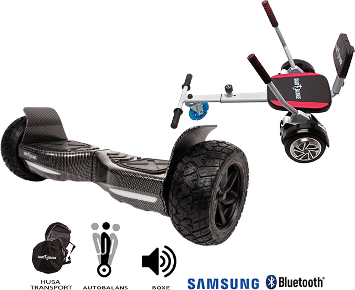 SMART BALANCE Paquet Hoverboard Hummer Black + Hoverseat avec une éponge- 8.5 pouces, Bluetooth