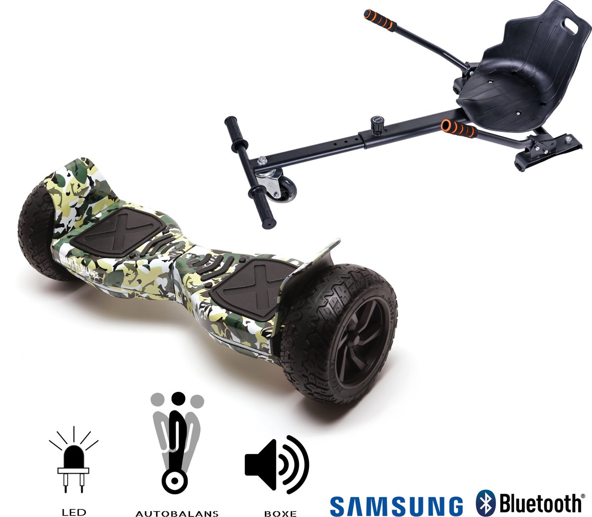 SMART BALANCE Paquet Hoverboard Hummer CAMOUFLAGE+ Hoverseat - 8.5 pouces, Bluetooth