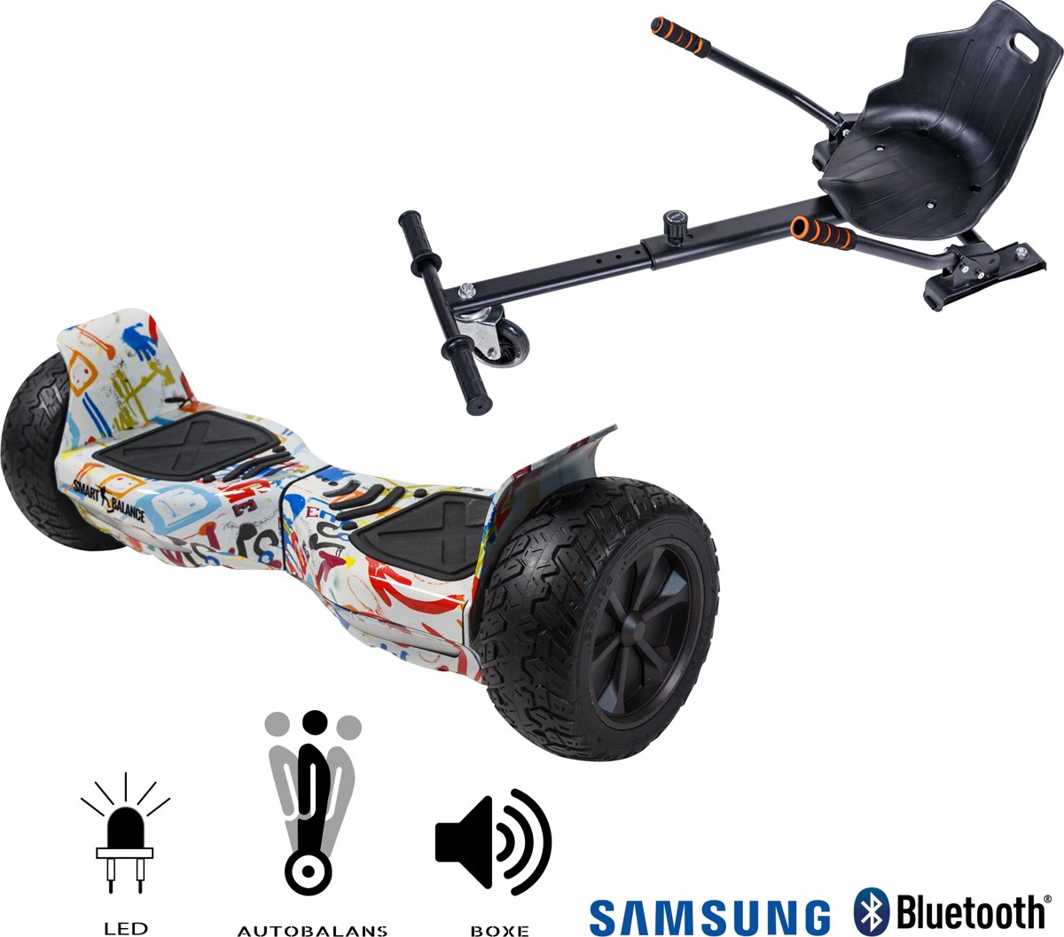 SMART BALANCE Paquet Hoverboard Hummer SPLASH+ Hoverseat - 8.5 pouces, Bluetooth