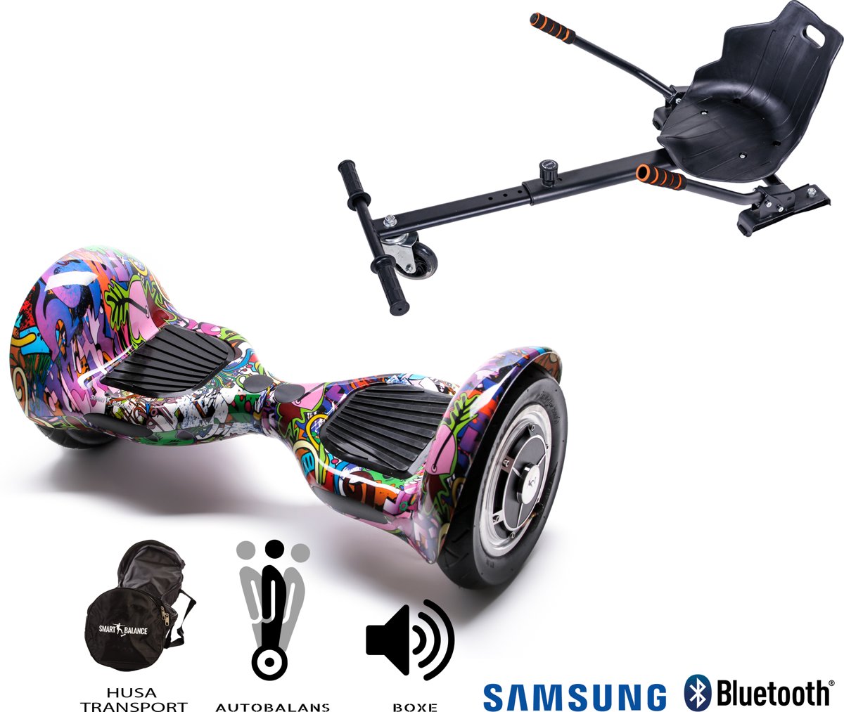 SMART BALANCE Paquet Hoverboard Off Road MULTICOLOR+ Hoverseat - 10 pouces, Bluetooth