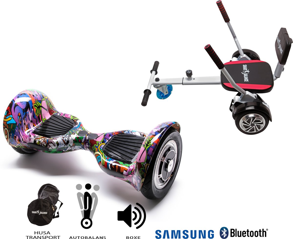 SMART BALANCE Paquet Hoverboard Off Road Multicolored + Hoverseat avec une éponge - 10 pouces, Bluetooth