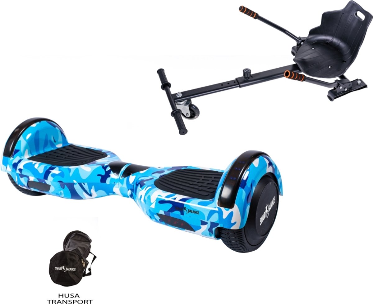 SMART BALANCE Paquet Hoverboard Regular Camouflage Blue + Hoverseat - 6.5 pouces, Bluetooth