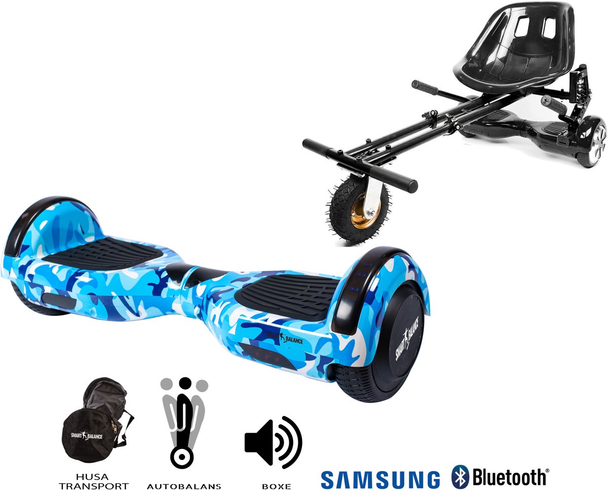 SMART BALANCE Paquet Hoverboard Regular Camouflage Blue + Hoverseat avec suspensions - 6.5 pouces, Bluetooth