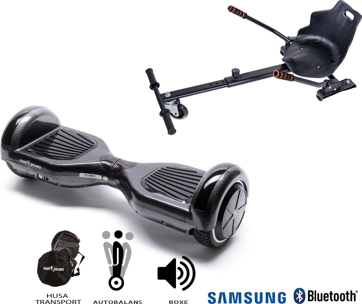 SMART BALANCE Paquet Hoverboard Regular Carbon + Hoverseat - 6.5 pouces, Bluetooth