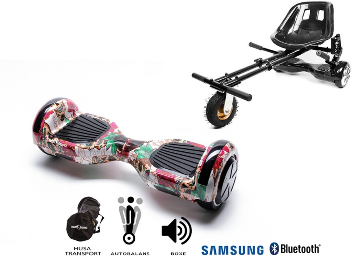 SMART BALANCE Paquet Hoverboard Regular SkullColor + Hoverseat avec suspensions - 6.5 pouces, Bluetooth