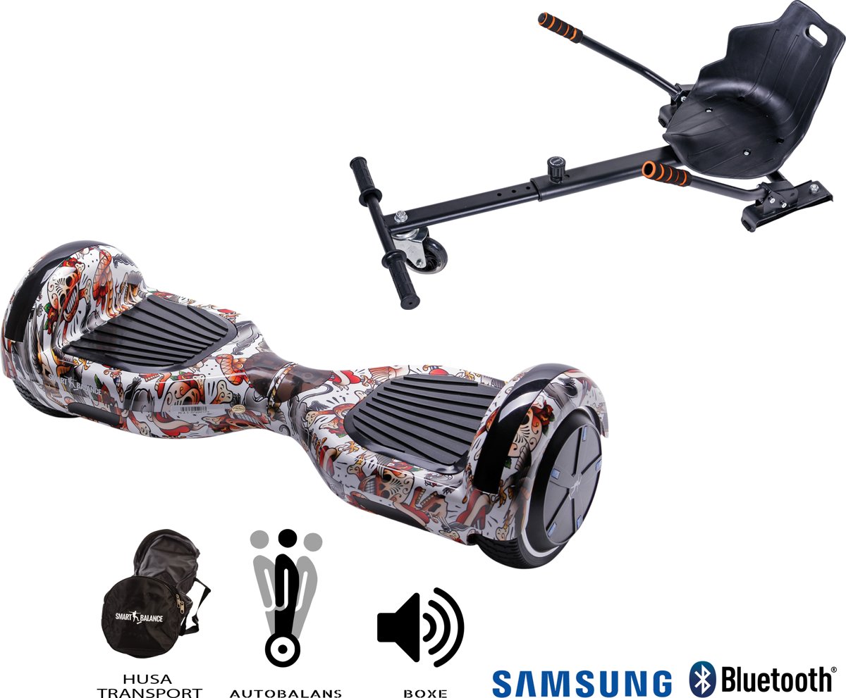 SMART BALANCE Paquet Hoverboard Regular Tattoo + Hoverseat - 6.5 pouces, Bluetooth