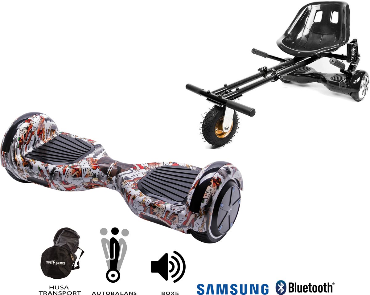 SMART BALANCE Paquet Hoverboard Regular Tattoo + Hoverseat avec suspensions - 6.5 pouces, Bluetooth