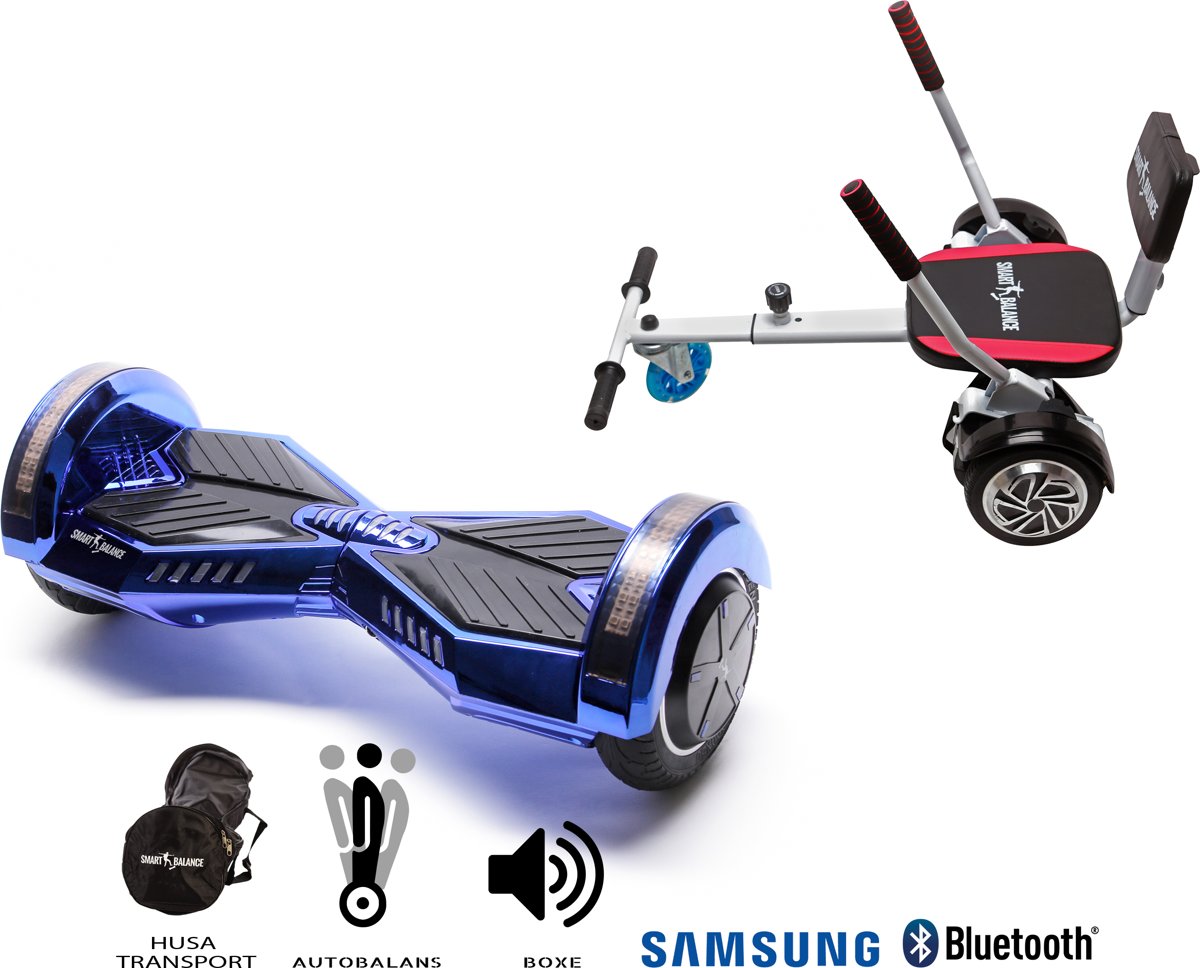 SMART BALANCE Paquet Hoverboard Transformers ElectroBlue + Hoverseat avec une éponge - 8 pouces, Bluetooth