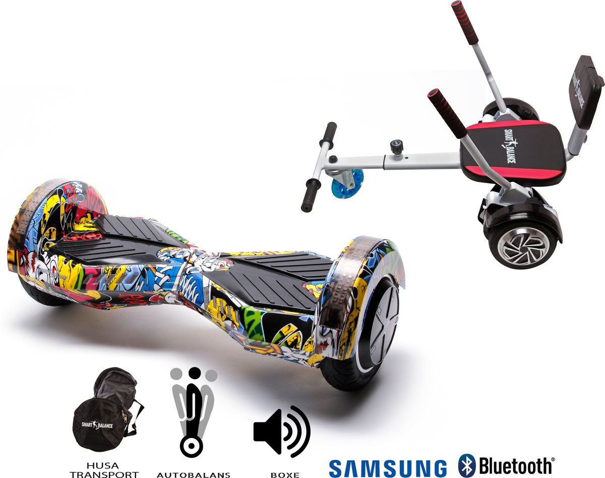 SMART BALANCE Paquet Hoverboard Transformers HipHop + Hoverseat avec une éponge - 8 pouces, Bluetooth