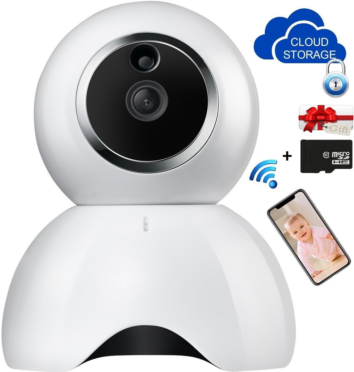 SmartWatchTrends Smart Wi-Fi security IP camera - met Night Vision - met Cloud Storage - met geluidopname - voor IOS/Android/Windows - Wit