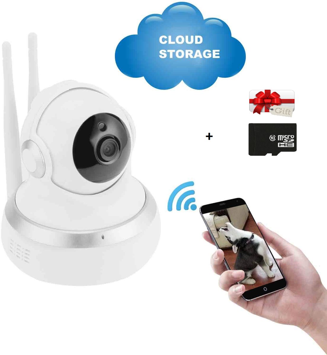 SmartWatchTrends Smart Wi-Fi security IP camera - met Night Vision - met Cloud Storage - met geluidopname - voor IOS/Android/Windows - Wit