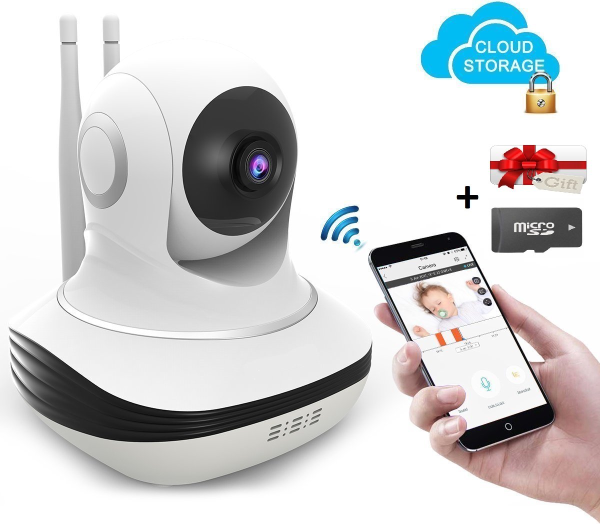 SmartWatchTrends Smart Wi-Fi security IP camera - met Night Vision - met Cloud Storage - met geluidopname - voor IOS/Android/Windows - Wit‎‎