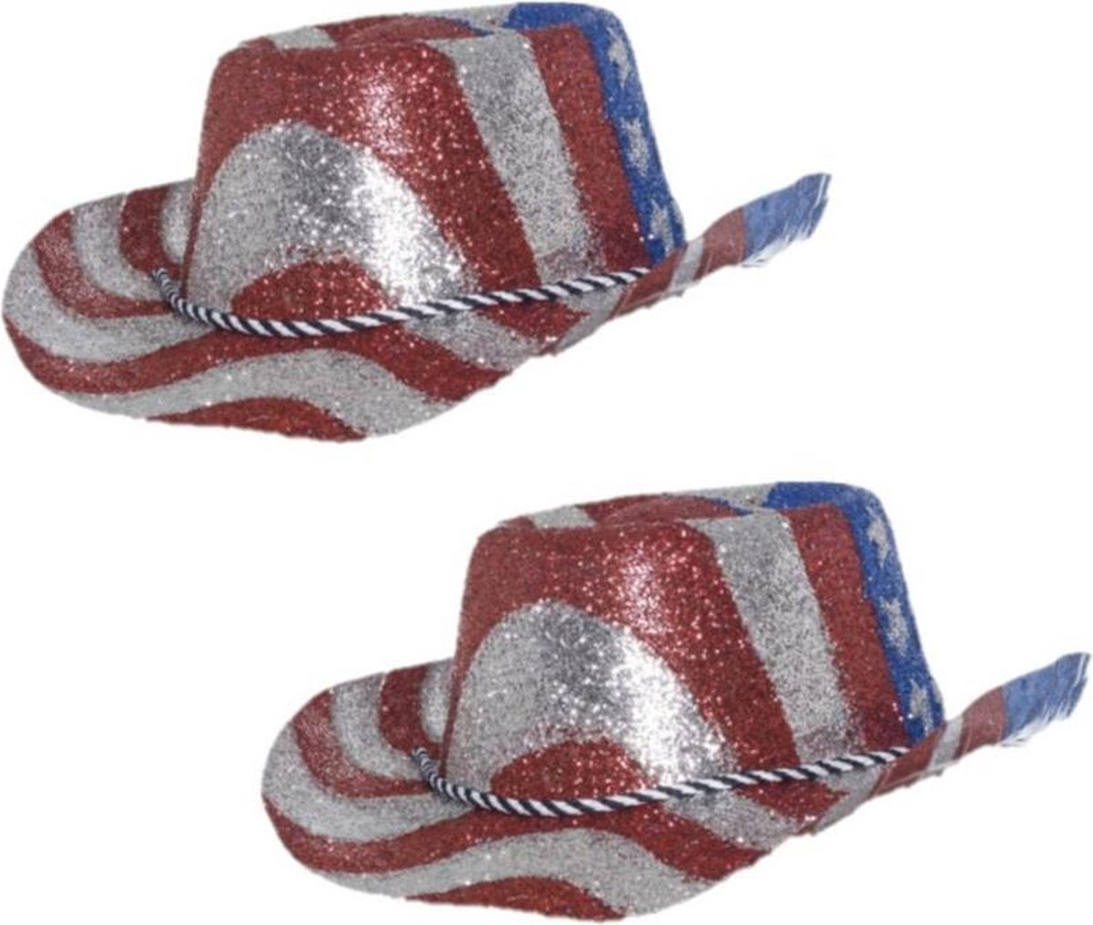 2x stuks cowboy glitterhoed USA thema - Voor volwassenen - Carnaval verkleed hoeden