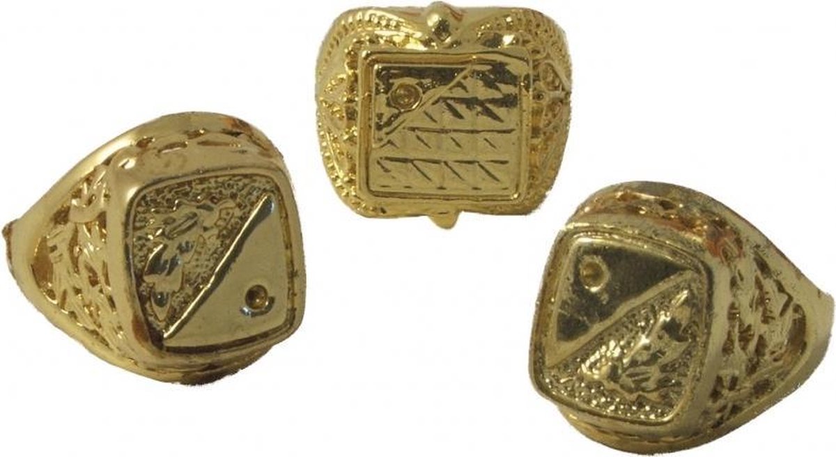 3x stuks grote gouden carnaval/verkleed ring van plastic