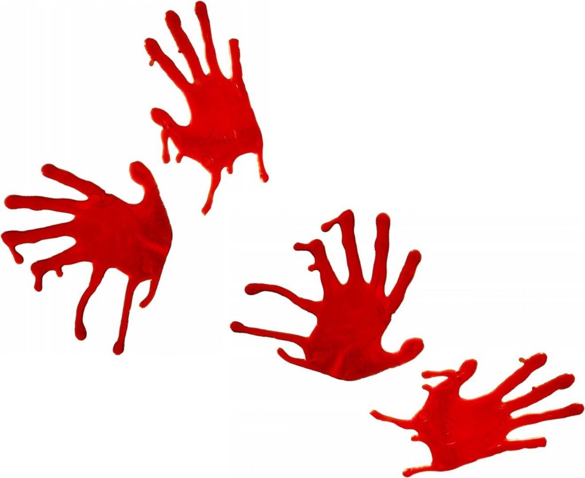 4x stuks bloederige horror handafdrukken raamdecoratie - Halloween bloed handen voor op het raam