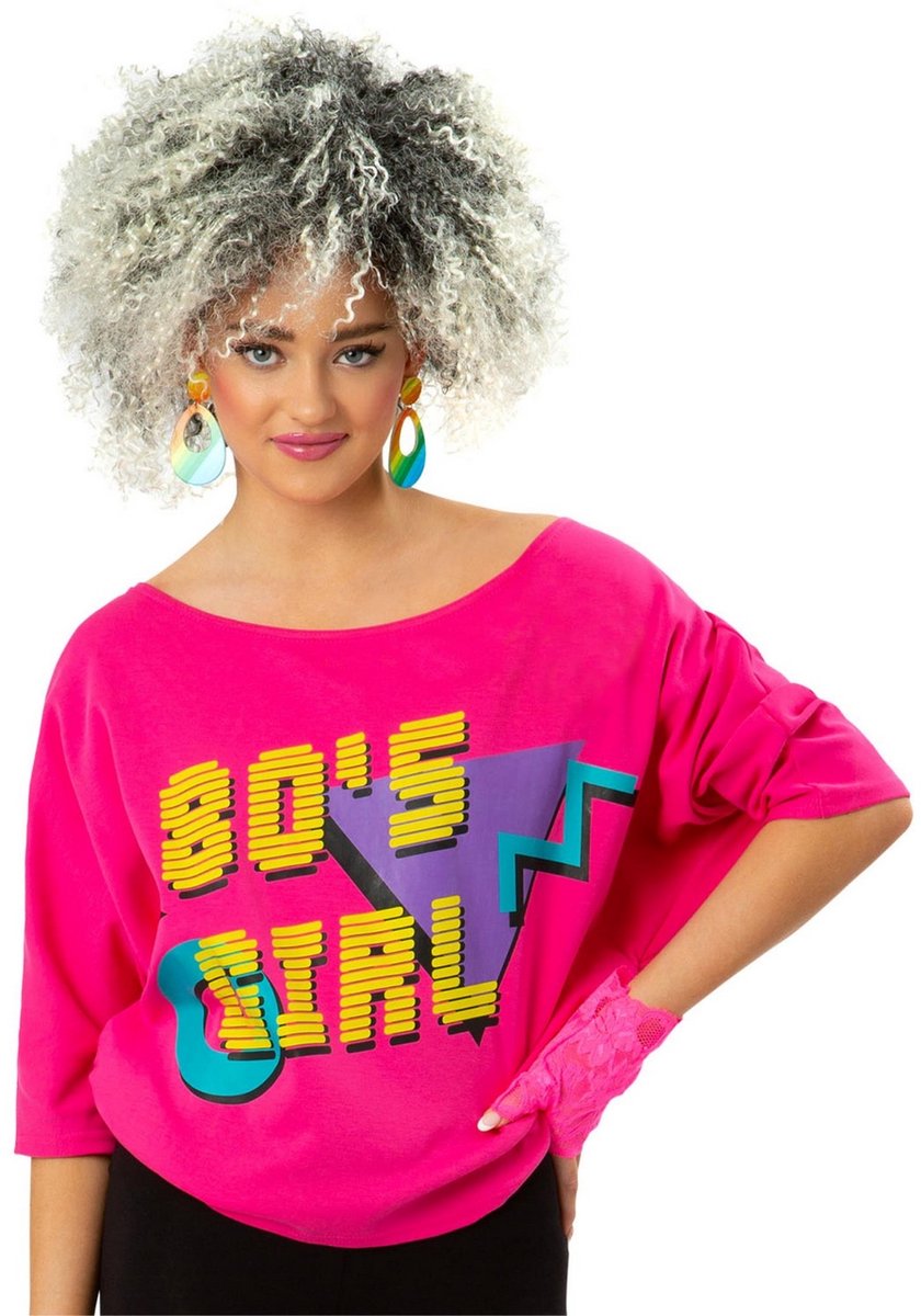 80s Bat Wing Shirt Neon Roze Vrouw