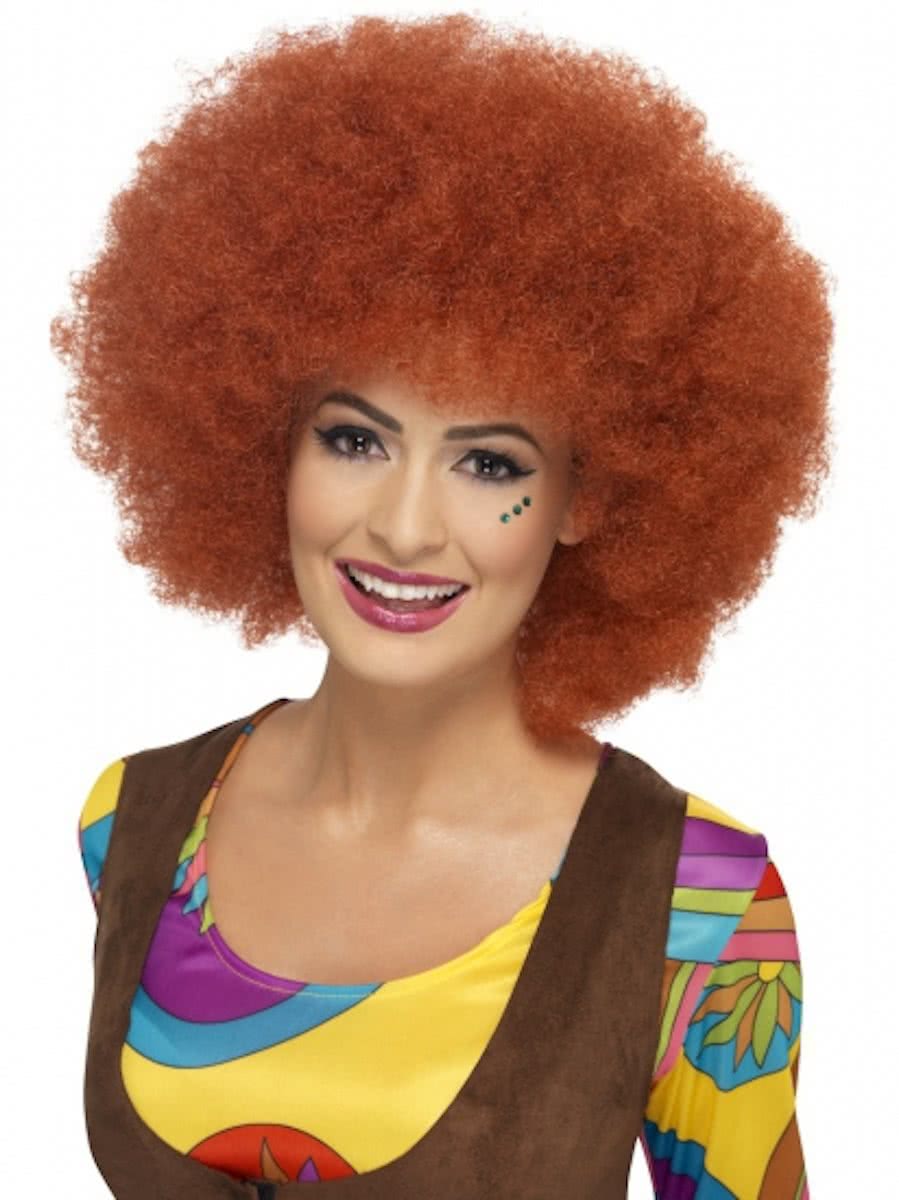 Afro damespruik roodbruin