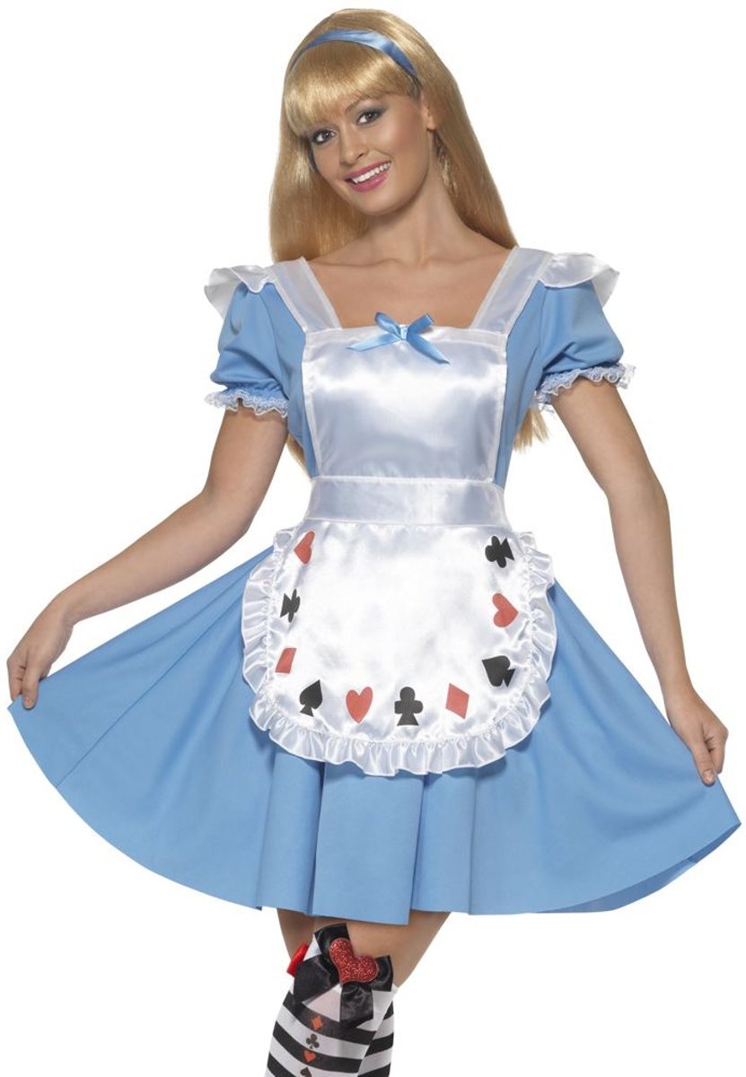 Alcie in Wonderland jurkje met schort met speelkaarten - Fantasy verkleedkleding dames maat 40-42