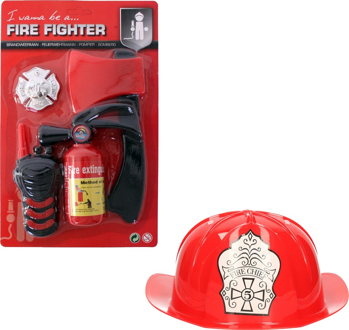Brandweerman verkleed set - 5 delig - voor kinderen - helm - gereedschap - Carnaval
