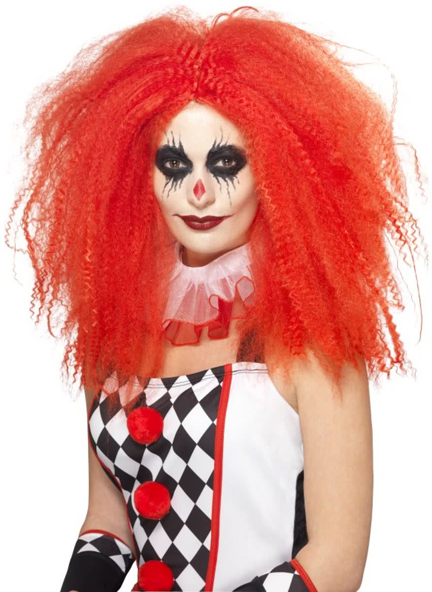 Clownspruik met rode wafel krullen - Pruik clown met rood haar