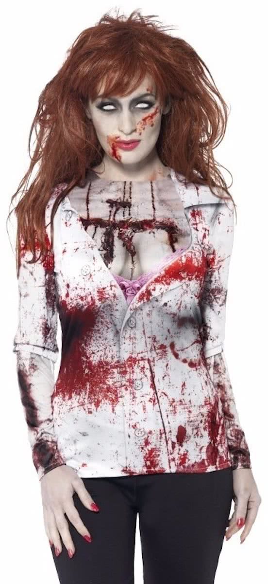 Dames shirt met bloederige zombie opdruk 40-42 (m)