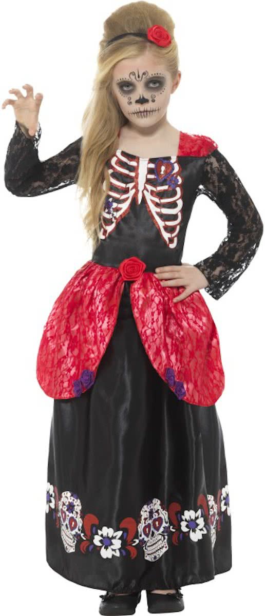 Deluxe Day of the Dead Meisje Kostuum Zwart - Halloween verkleedkleding - maat 116 tot 128