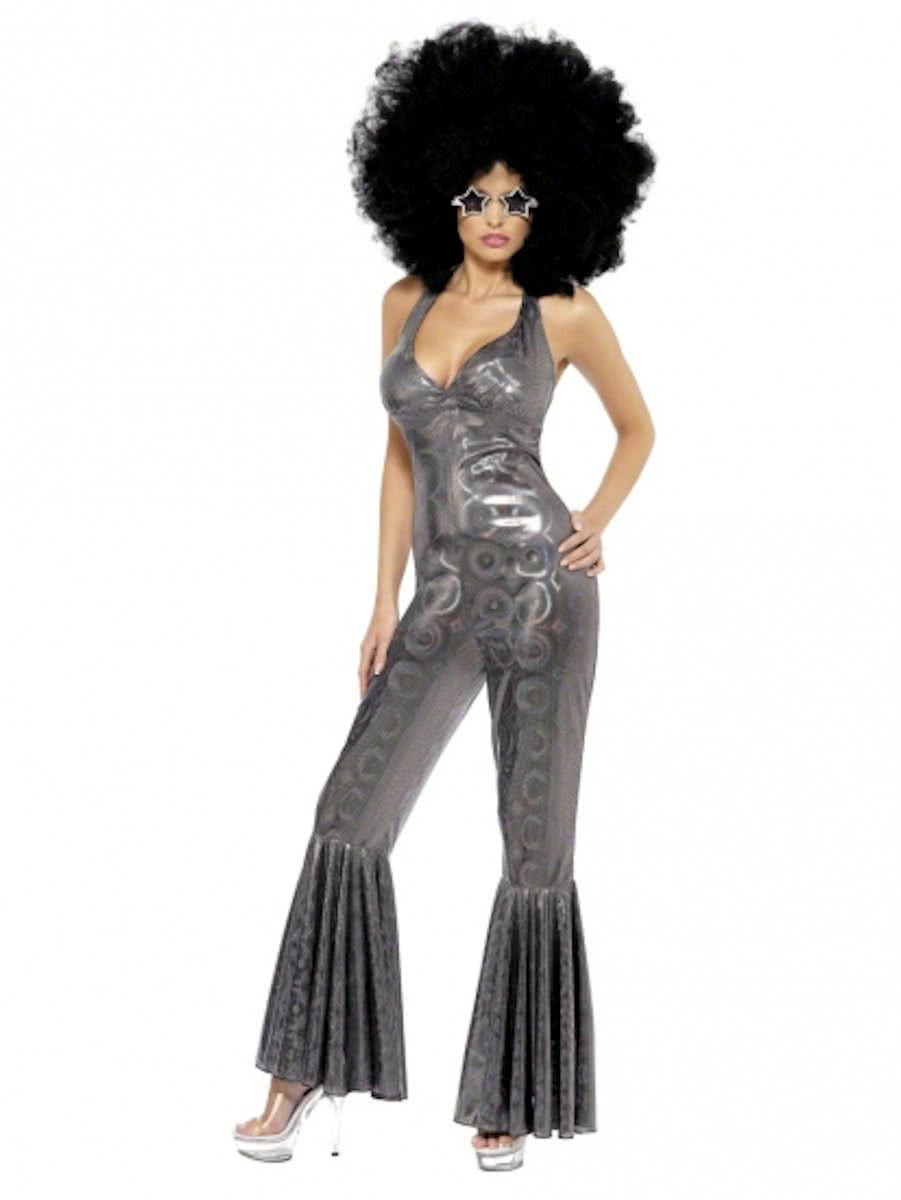 Disco catsuit zilver voor dames 40-42 (m)