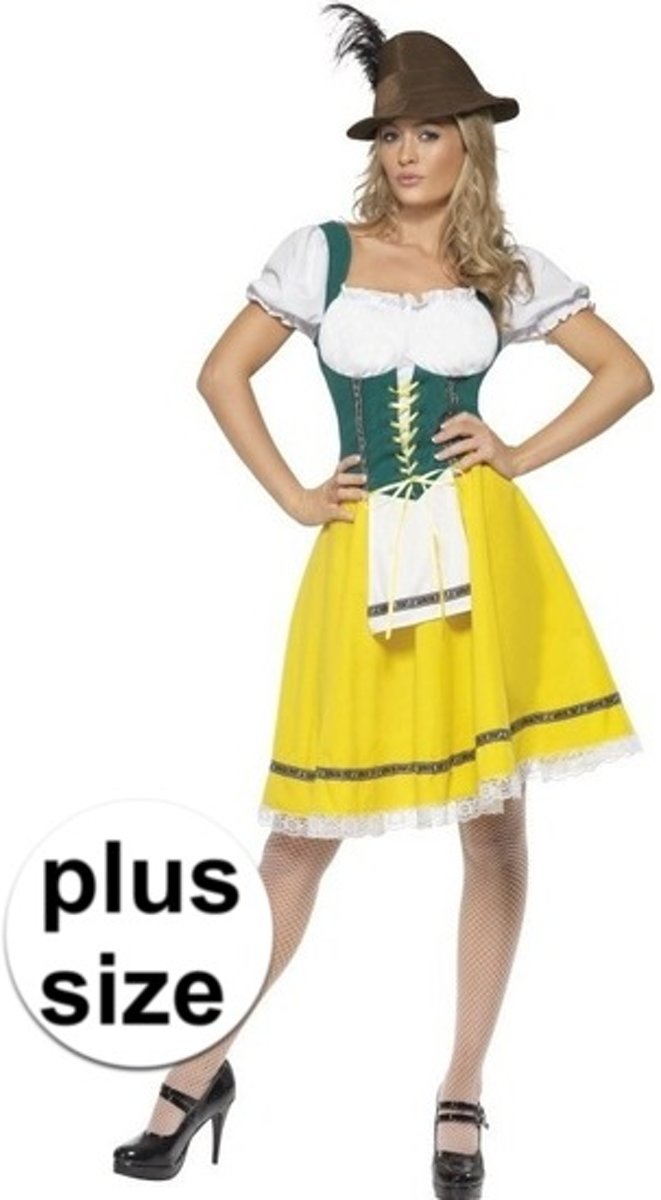 Grote maten geel/groen Oktoberfest Dirndl jurkje voor dames 48-50 (XL)