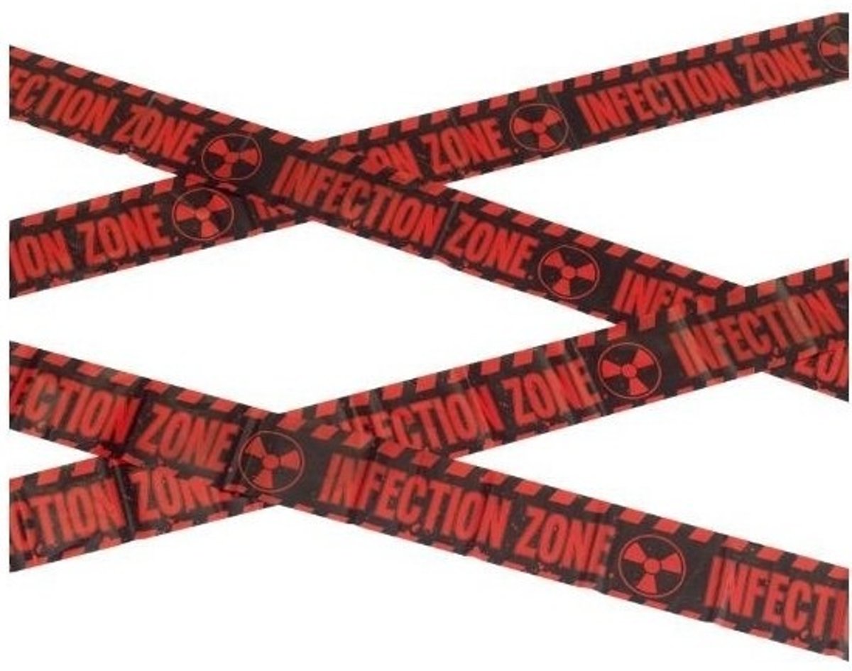 Halloween -  Afzetlint Zombie zone 12 meter - Halloween/horror decoratie/versiering - Afzetlinten - Radioactief - Infection zone