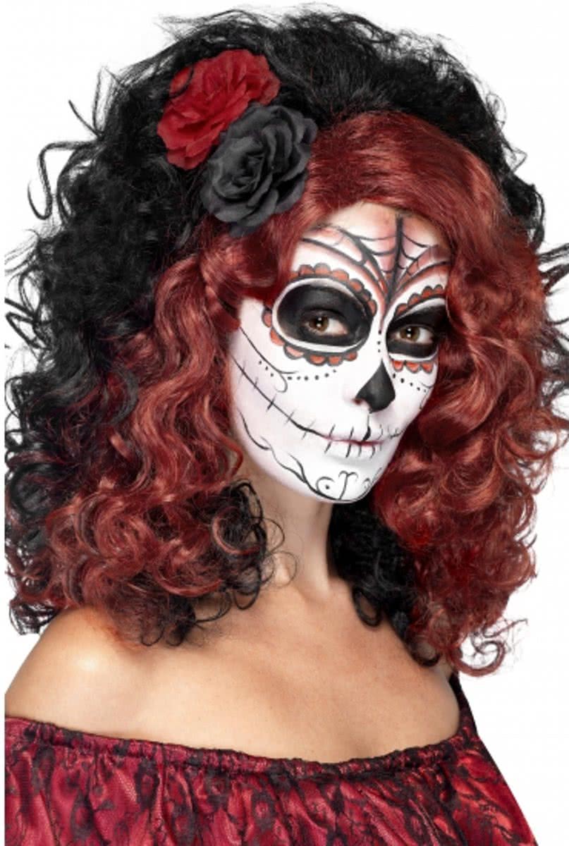 Halloween Day of the dead pruik met roos