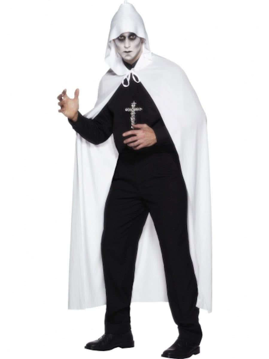 Halloween Witte lange cape met capuchon