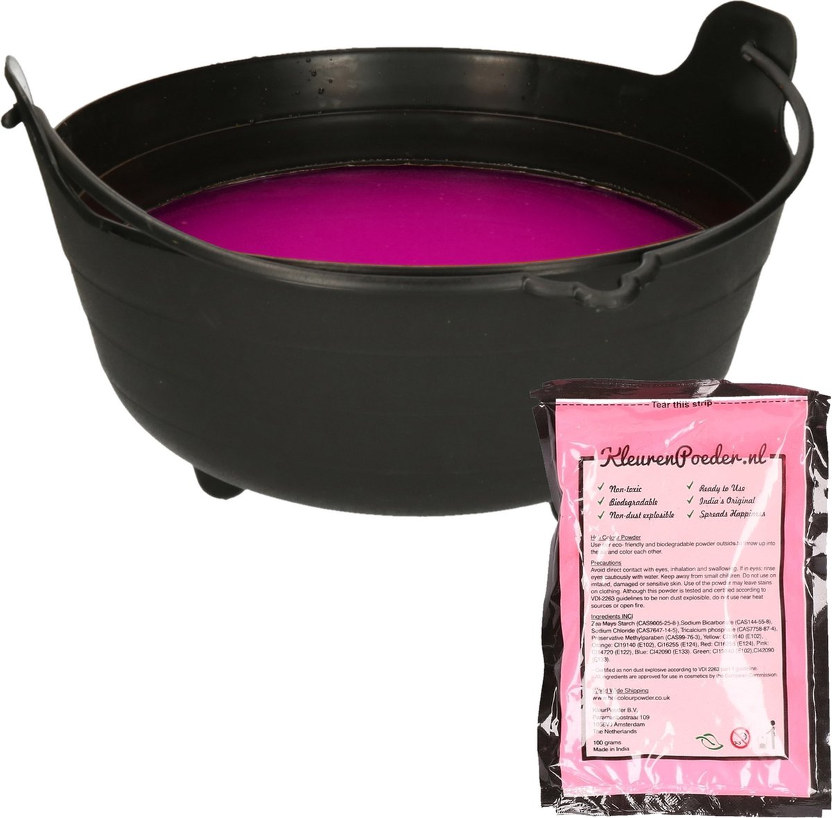 Halloween heksenketel/kookpot met heksensoep - 28 cm - incl. kleurpoeder roze