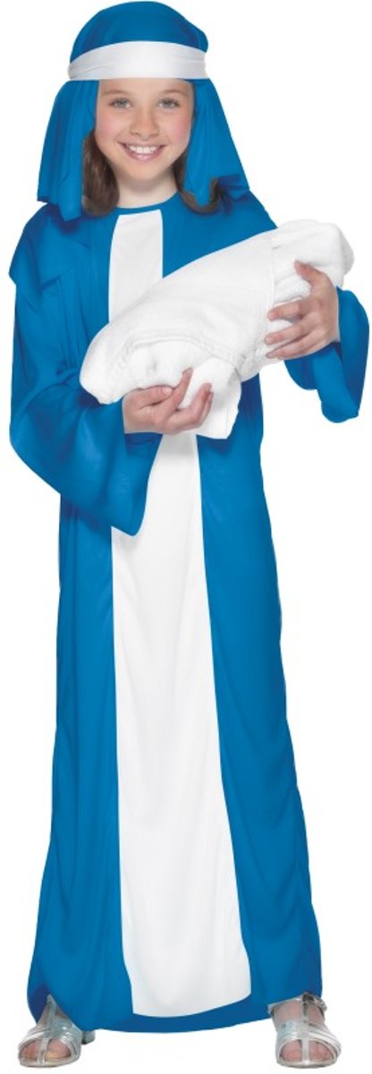 Heilige Maria kostuum - Kerstspel kleding gewaad/jurk met hoofddoek maat S 110-128