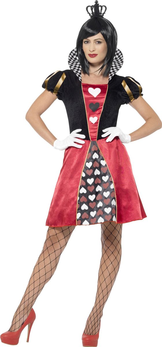 Kort Queen of Hearts jurkje met opstaande kraag - Alice in Wonderland thema verkleedkleding maat 40-43