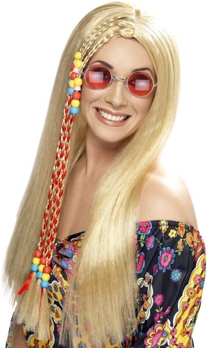 Lange blonde hippie pruik voor dames