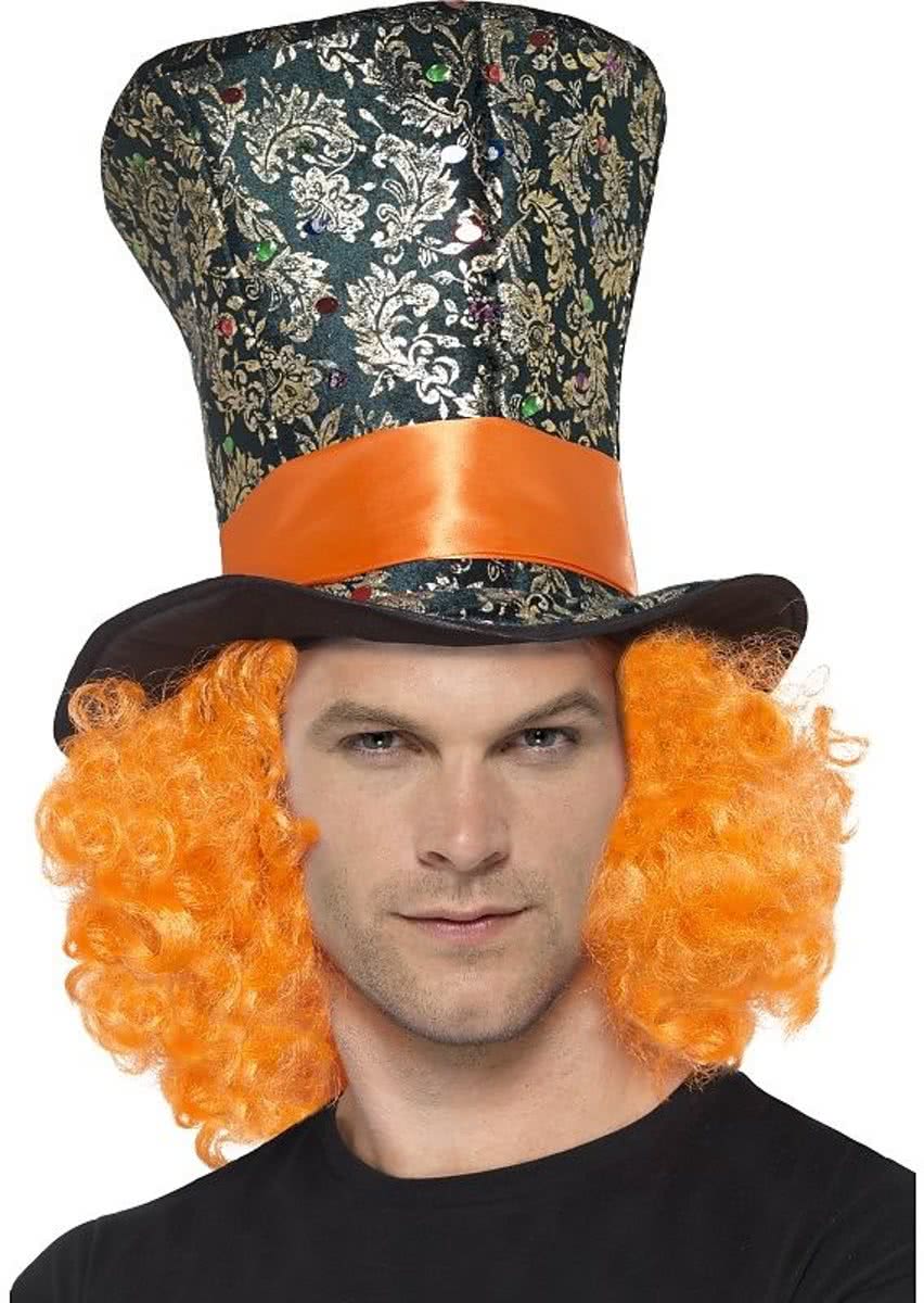 Mad Hatter Hoed met Oranje Krullen