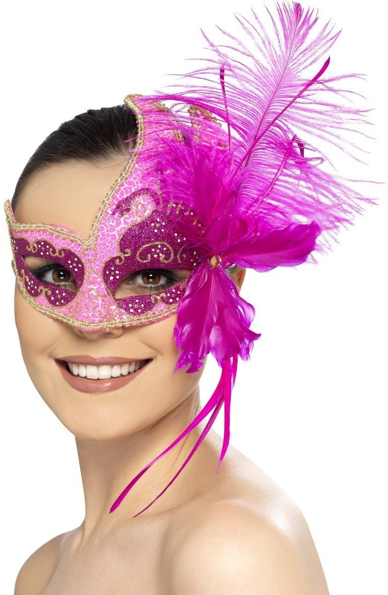 Masquerade Roze Veren Masker