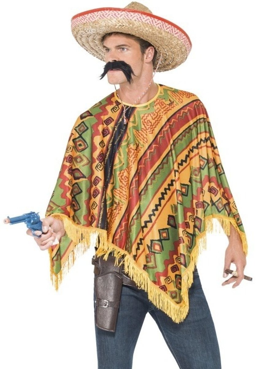 Mexicaanse poncho en snor voor heren