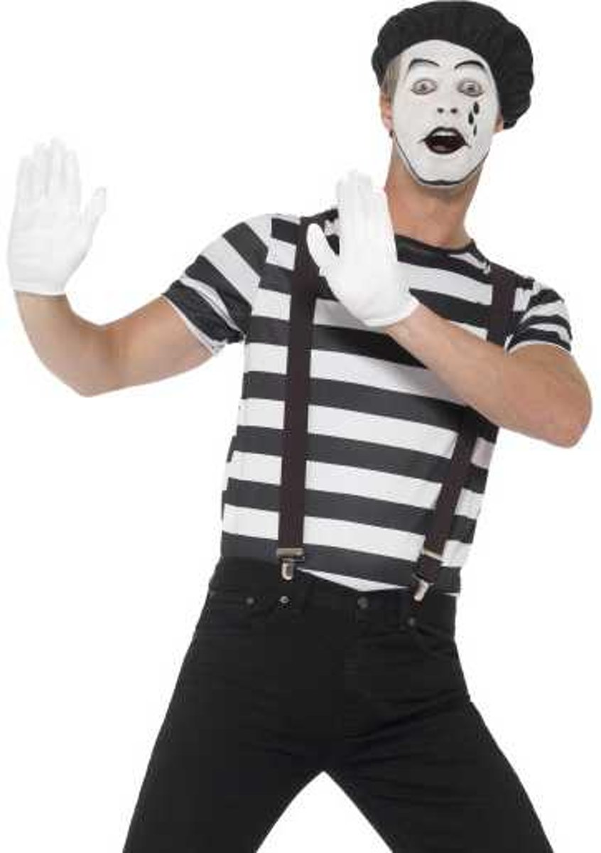Mimespeler kostuum voor heren - Zwart wit verkleedkleding maat L/XL - inclusief schmink