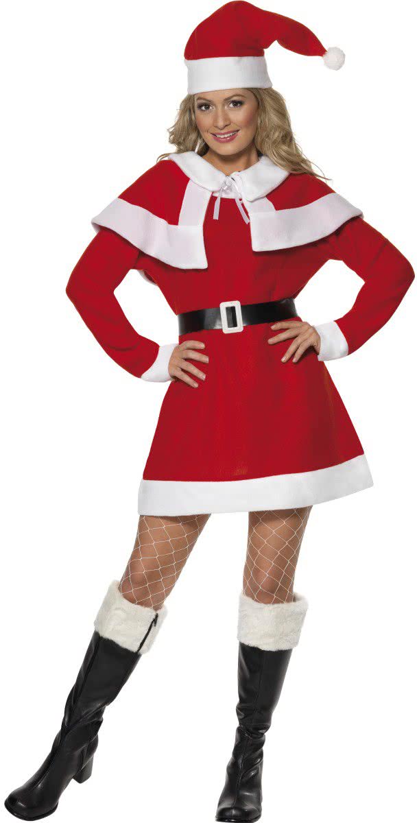 Miss Santa Fleece kostuum. Kerstvrouw pakje maat L (44/46)