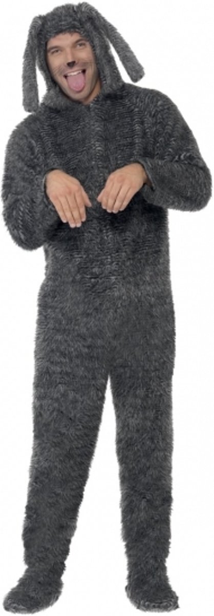 Onesie grijze hond voor volwassenen 52-54 (L)