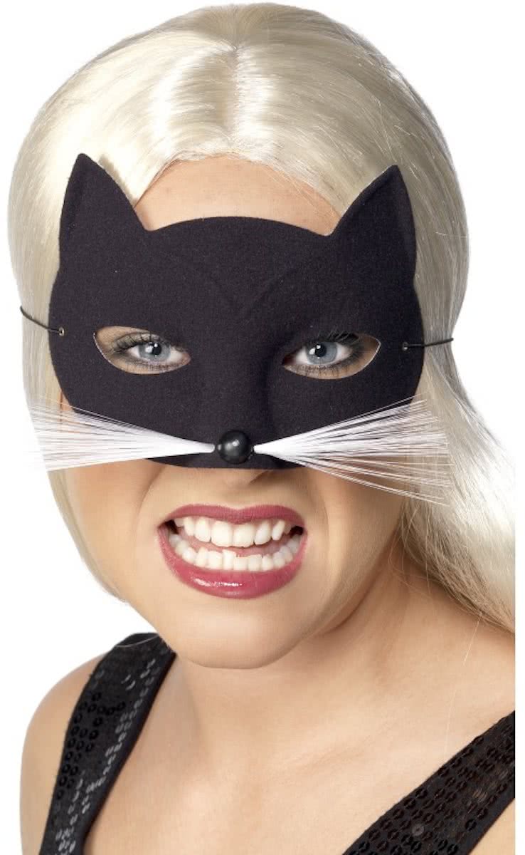 Oogmasker Kat Zwart met Snorharen