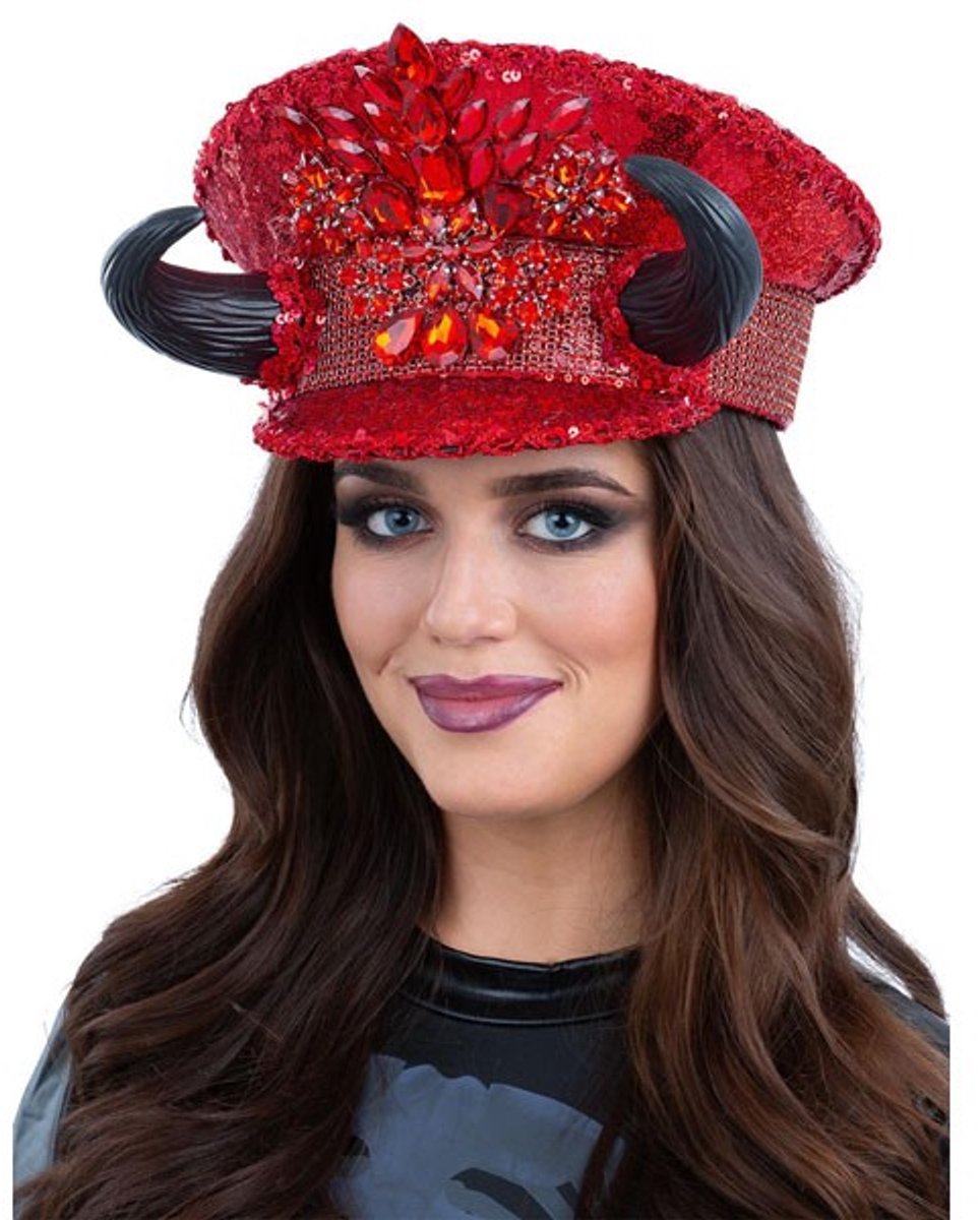 Pet Duivel Pailletten Rood Deluxe met Horens