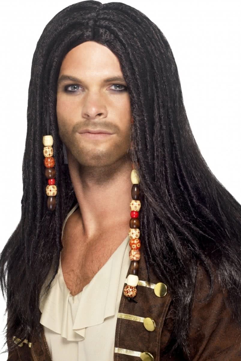 Piraten pruik met lange dreads en kralen