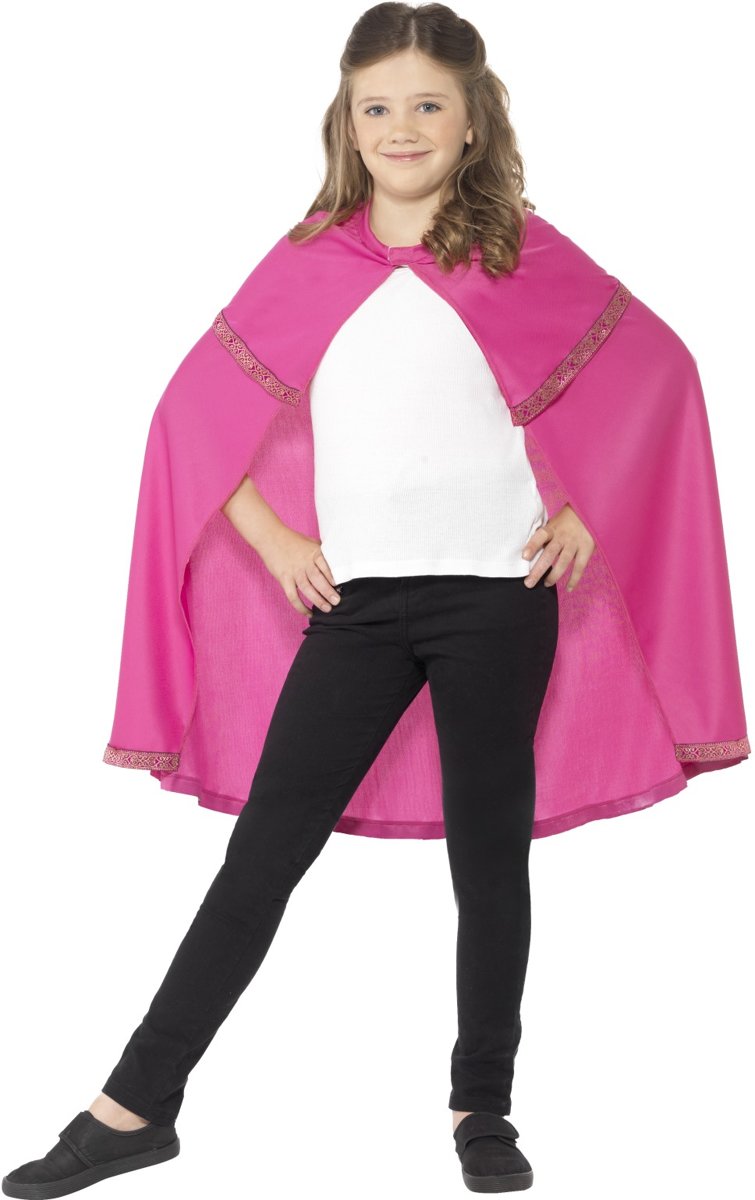 Roze cape met gouden details - Prinsessencape voor meisjes maat 128 -140