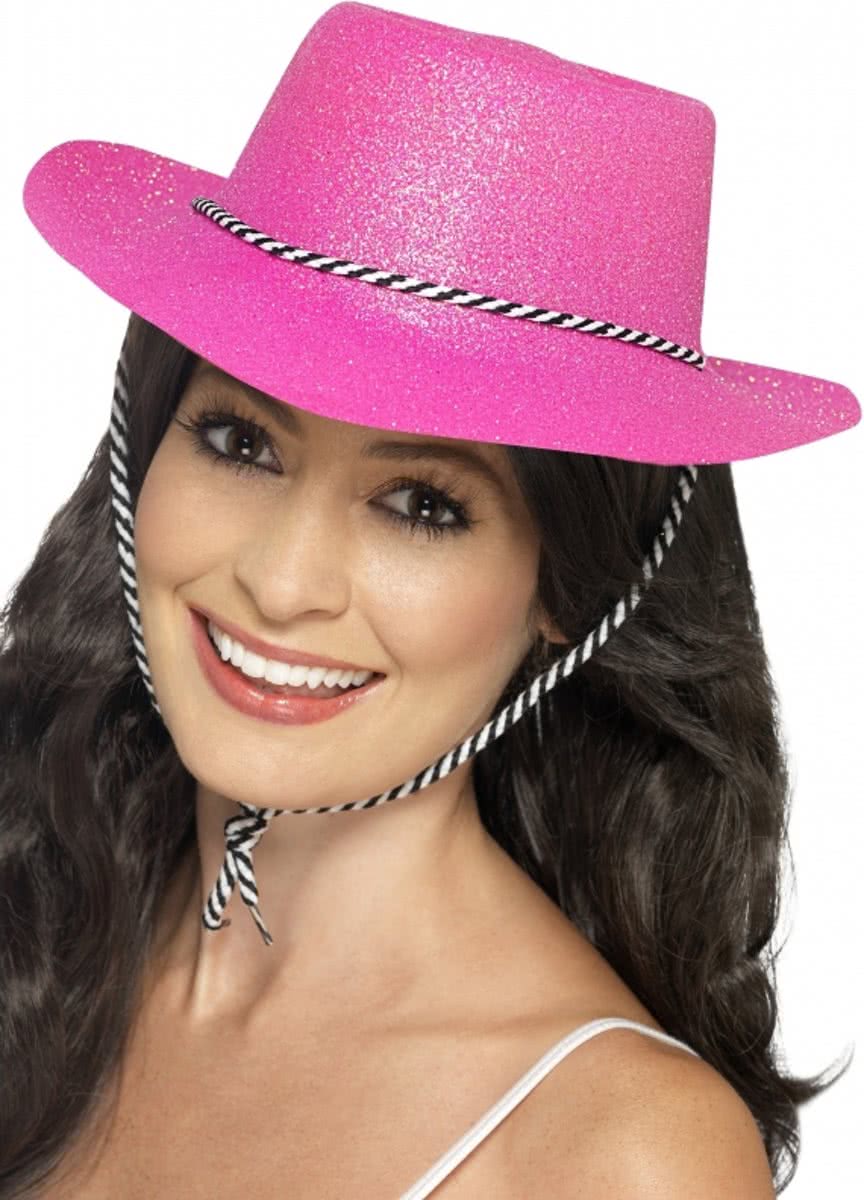 Roze glitter cowboy hoed