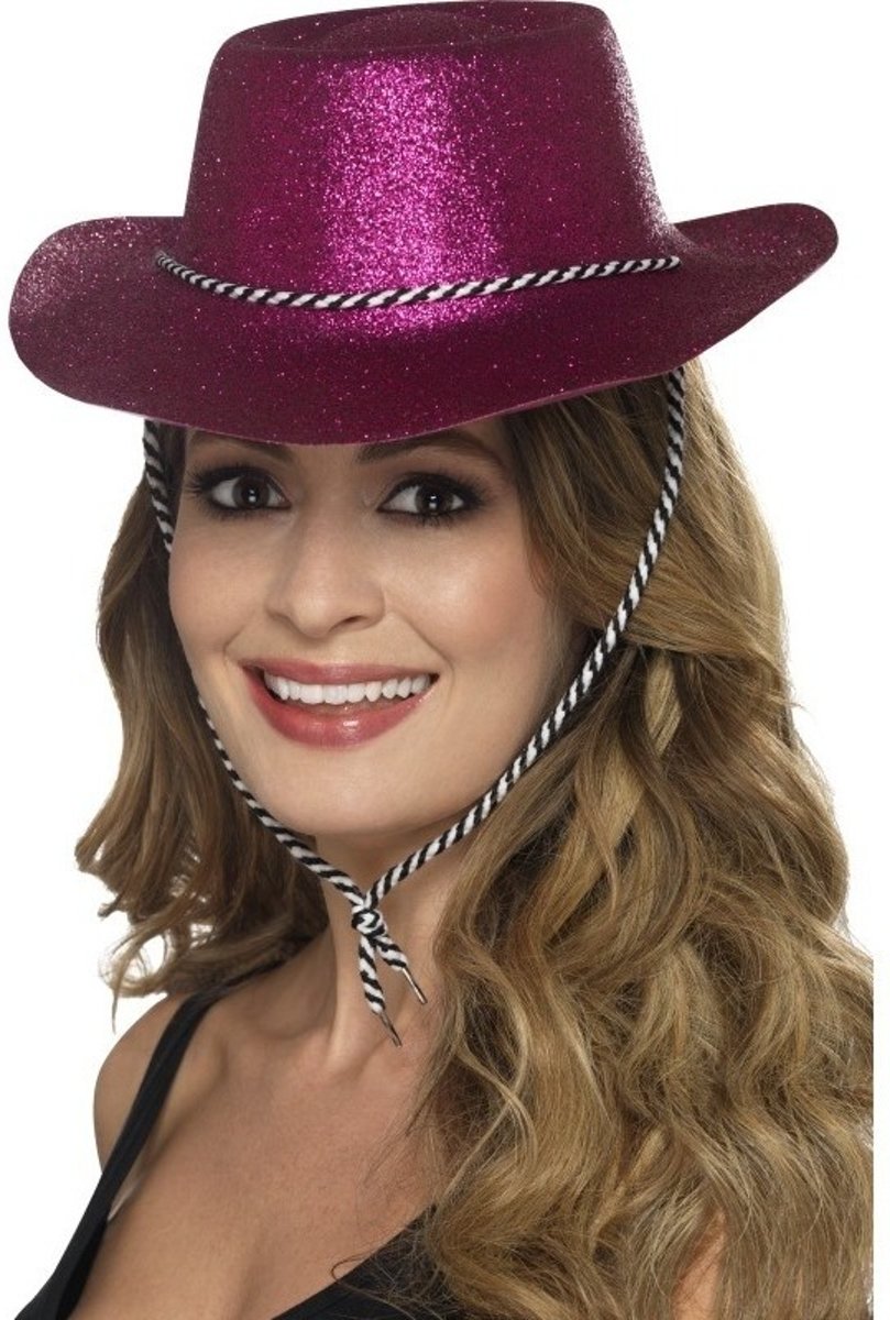 Roze glitter cowboyhoed voor dames